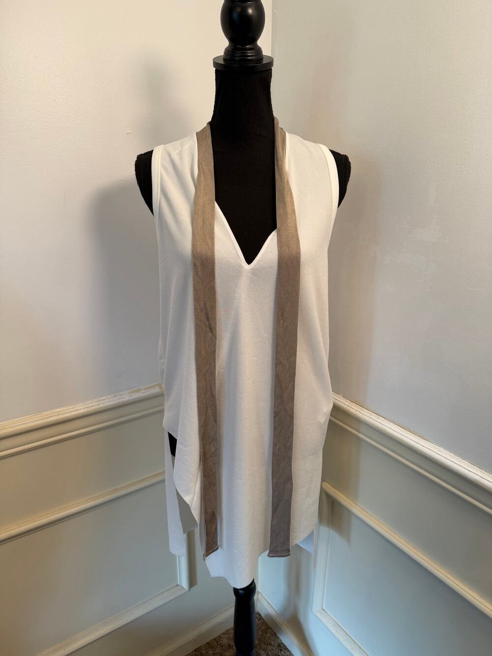 Zara Woman Basic Collection Asymmetric V-Neck Sleeveless Tunic Top Knit Scarf